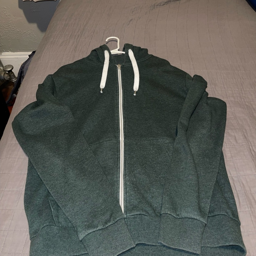 H&M Green Zip Up Sweater with Ribbed Cuffs